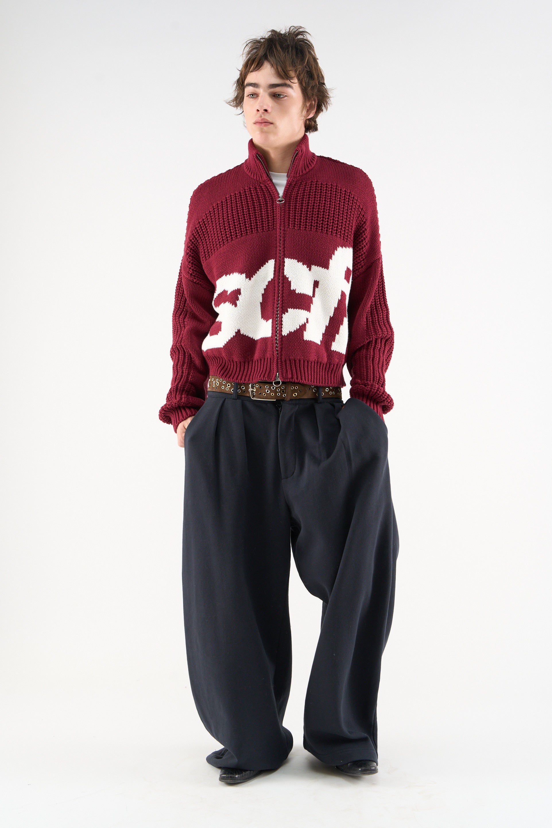03 Scff Knit Zipper Red M 235