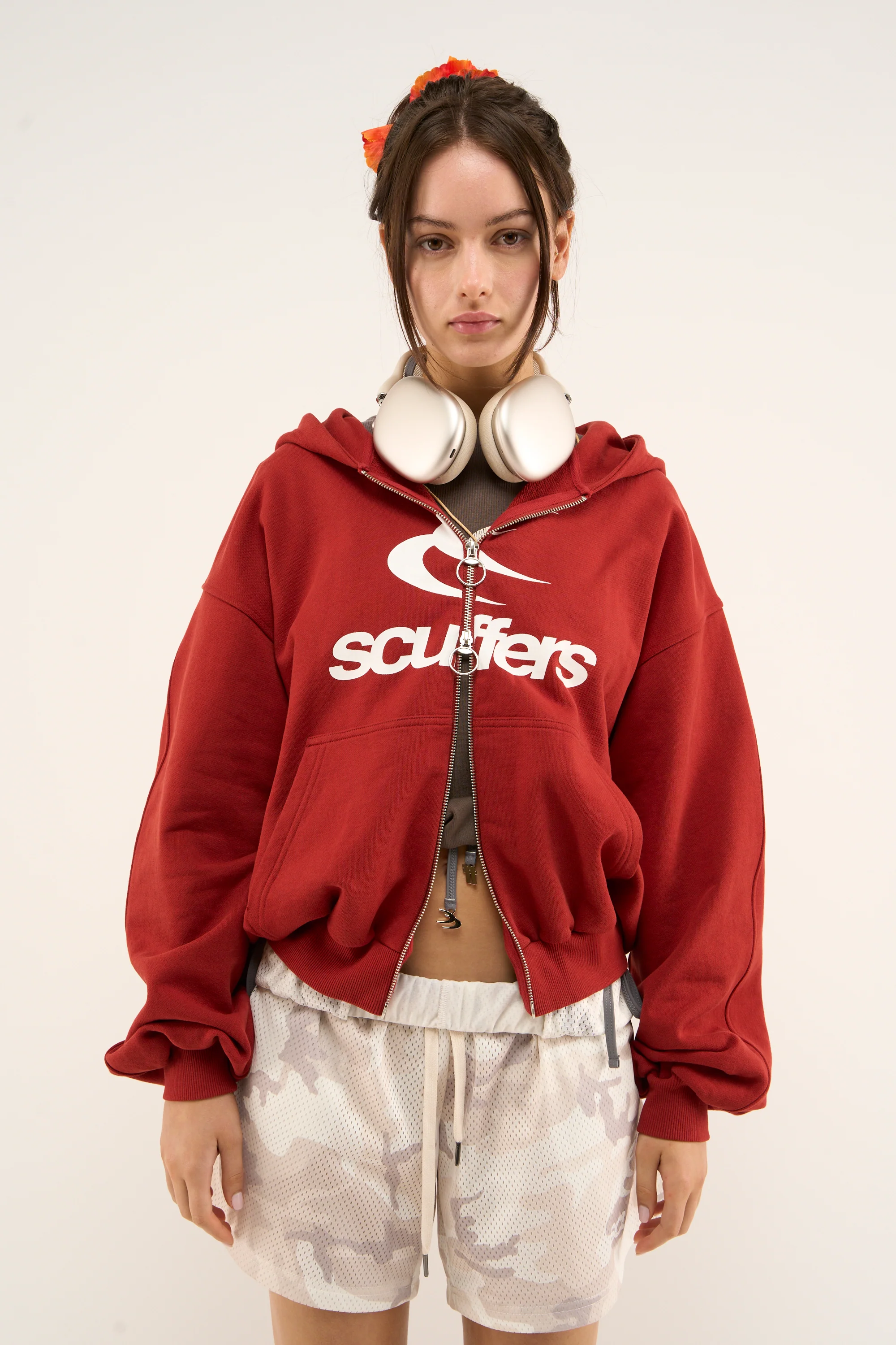 Logo Red Zipped Hoodie