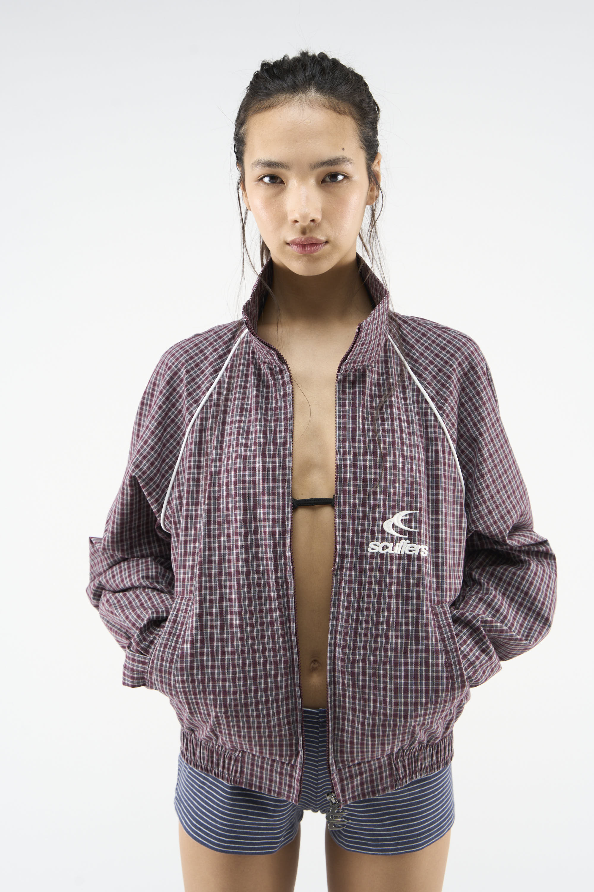 Chamise Checkered Burgundy Zipper