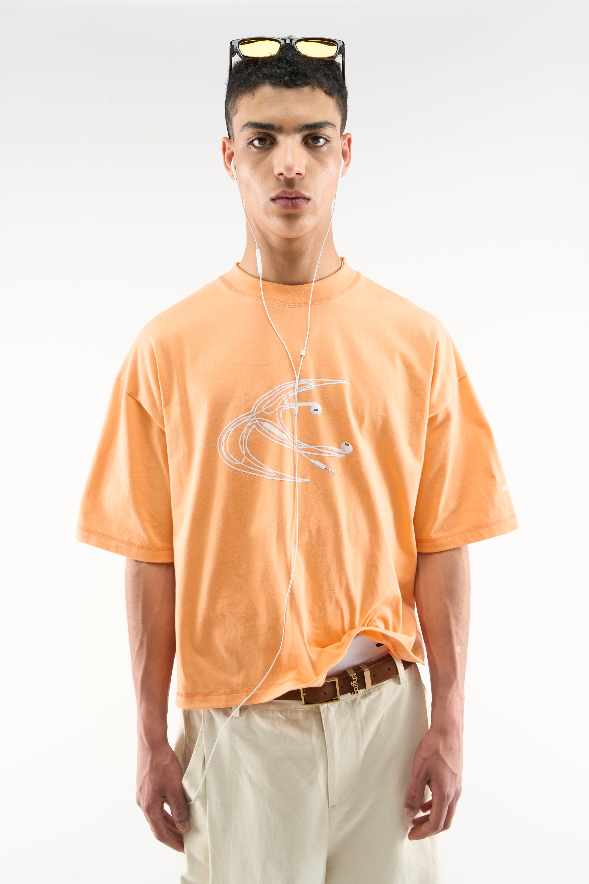 Earphones Orange T-Shirt